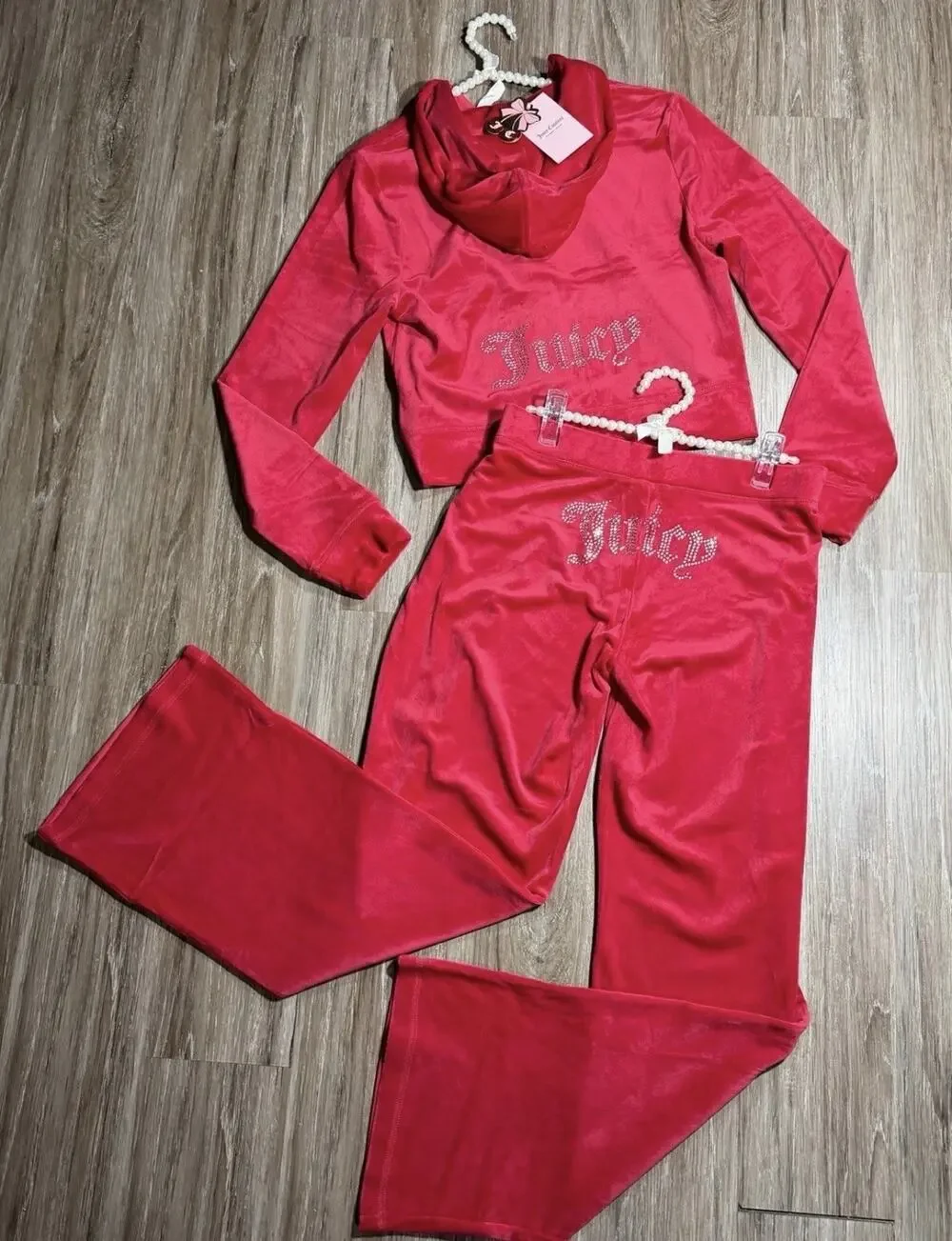 JUICY COUTURE NWT Velour Tracksuit Bling OG Hoodie & Pant's Color Flash Sz Large